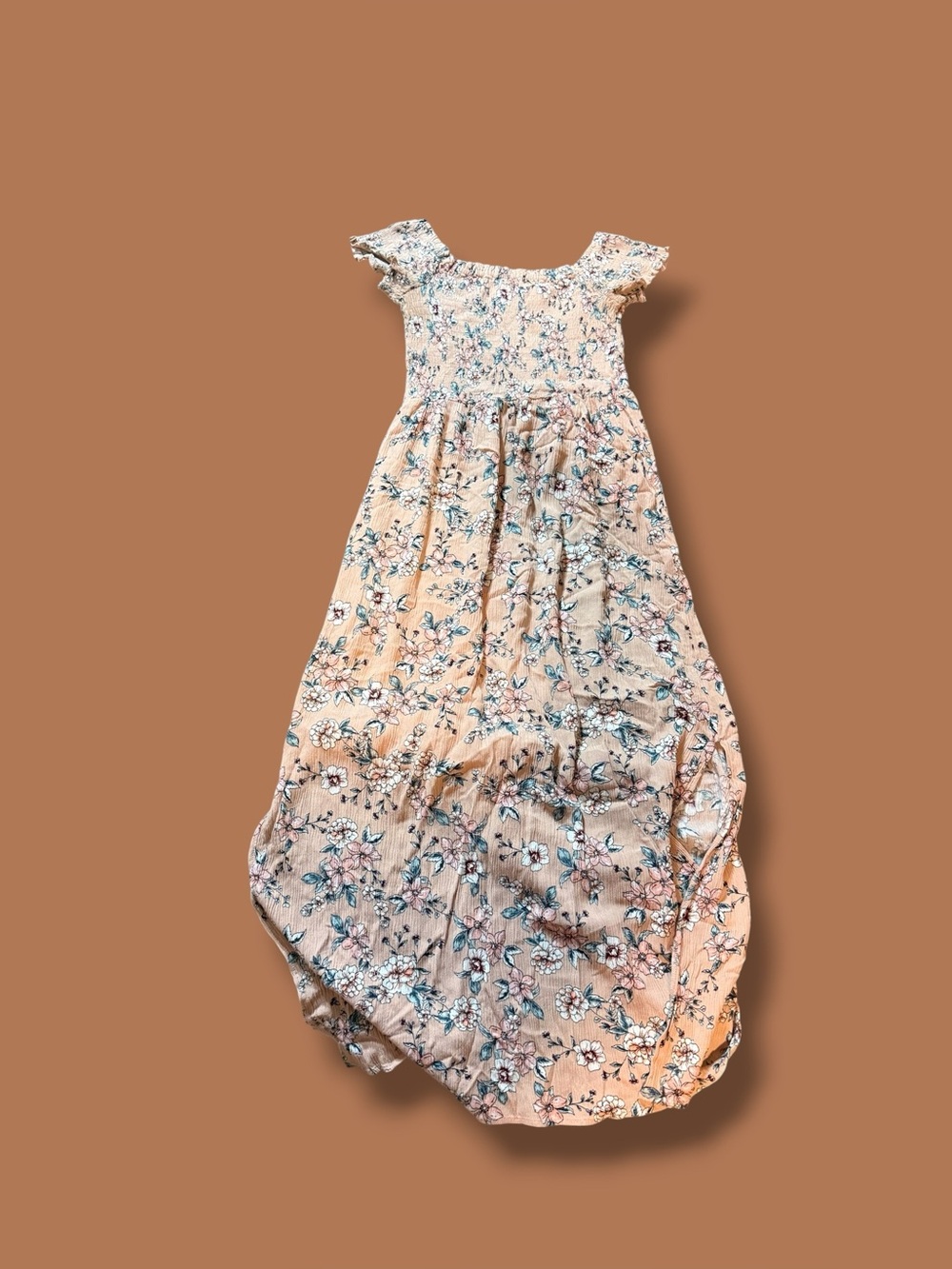 Floral Peachy dress with Ruffle Shoulders